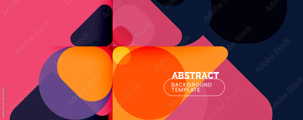 Flat geometric round shapes and dynamic lines, abstract background. Vector illustration for placards, brochures, posters and banners Flat geometric round shapes and dynamic lines, abstract background. Vector illustration for placards, brochures, posters and banners