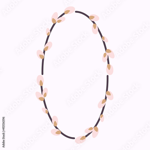 Willow wreath. Oval frame made of willow twigs. Easter wreath made of willow stalks