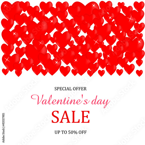 Banner Valentine's day sale with hearts. Vectror illestration photo