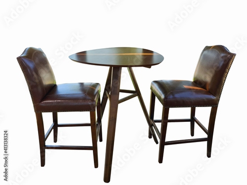 Set of chairs and tables on white isolated background