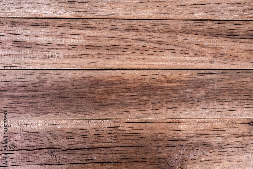 Natural wood grain texture, brown, cracked and old. - obrazy, fototapety, plakaty 