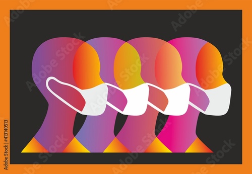 Abstract colorful human profiles with mouth guards. Vector illustration. EPS10.