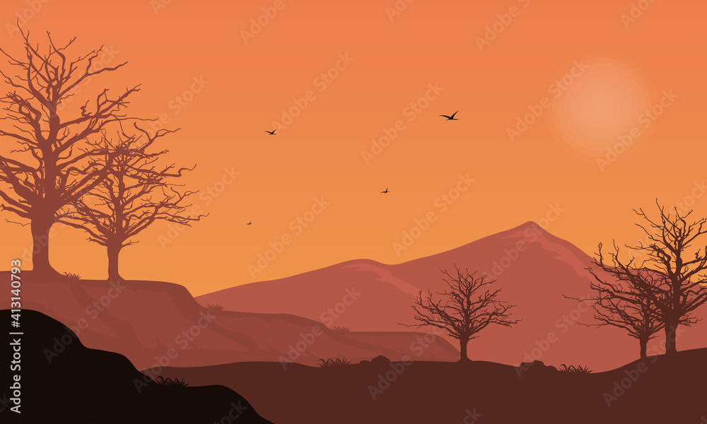 Beautiful natural scenery on warm afternoons. Vector illustration