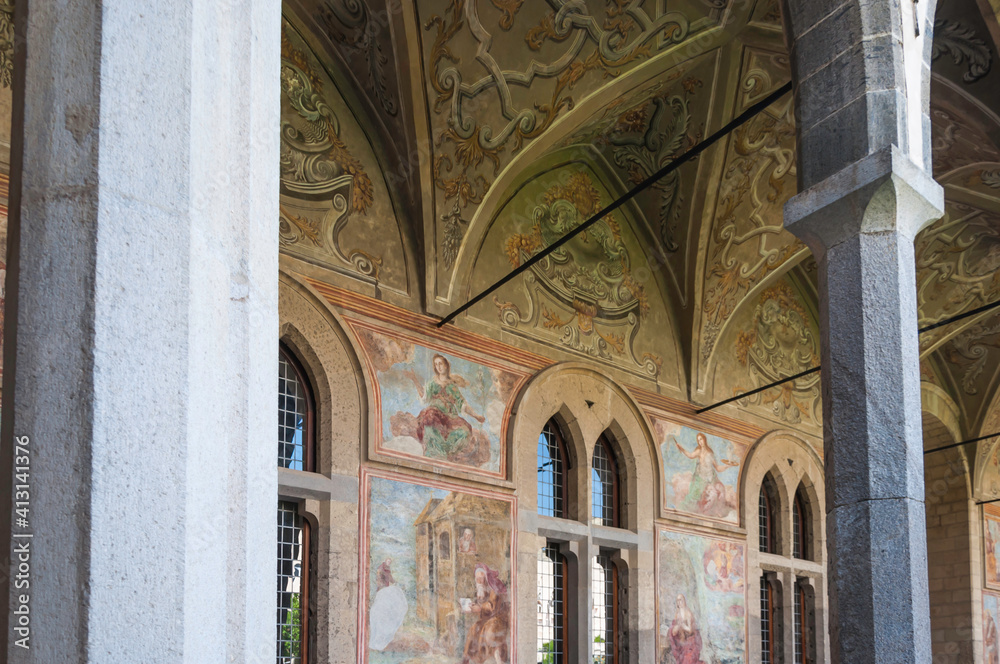 
Portico of an old, historical monastery, with beautiful paintings
