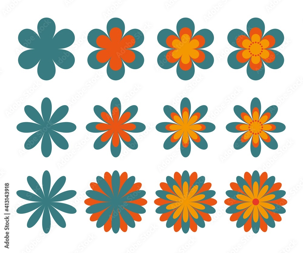 緑がかったレトロポップなお花のイラスト素材 緑がかったレトロポップなお花のイラスト素材