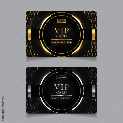 Vector VIP golden and platinum card. Black geometric pattern background with premium design. Luxury and elegant graphic template layout for vip member.