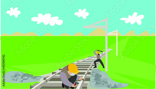 Vector Illustration of of Railway Workers
