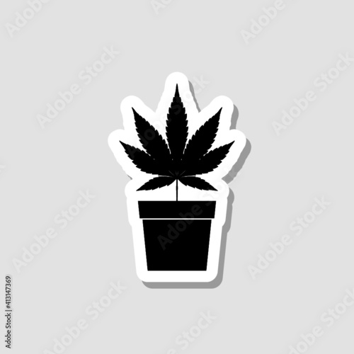 Marijuana weed plant in pot sticker icon
