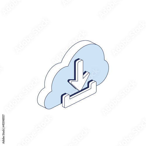 Cloud download. Vector 3d line isometric, color web icons, new flat style. Creative illustration, idea for infographics.
