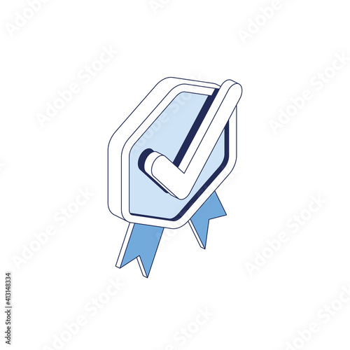 Medal check mark. Vector 3d line isometric, color web icons, new flat style. Creative illustration, idea for infographics.