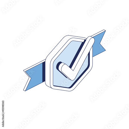 Medal checkmark. Vector 3d line isometric, color web icons, new flat style. Creative illustration, idea for infographics.