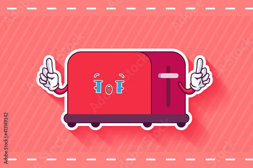 CRYING, SAD, SOB, CRY Face Emotion. Double Forefinger Gesture. Toaster Cartoon Drawing Mascot Illustration.