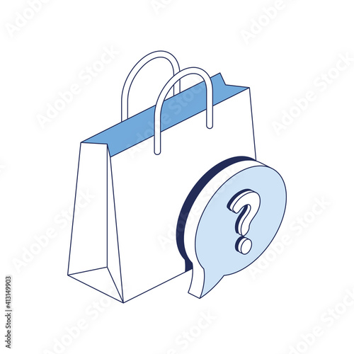 Help, shopping question, bag. Vector 3d line isometric, color web icons, new flat style. Creative illustration, design idea for infographics.