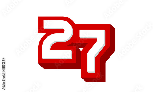 3D Number 27 Red Modern Cool Logo