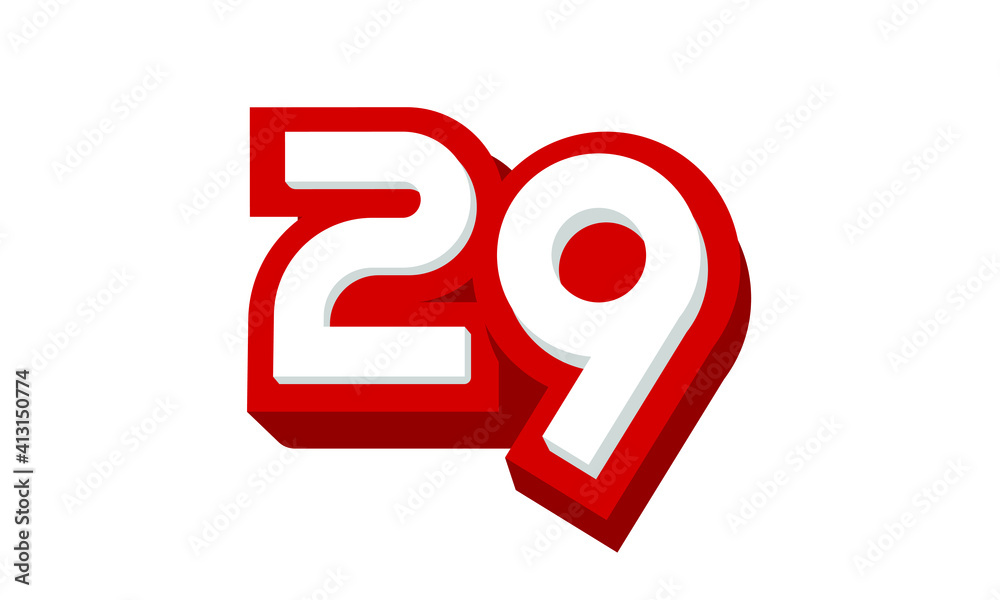 3D Number 29 Red Modern Cool Logo 3D Number 29 Red Modern Cool Logo
