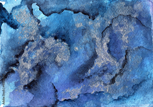 illustration of watercolor liquid marble of violet blue indigo color with silver. drawn by hand. wallpaper, background, place for your text. for design, cards, flyers, banners