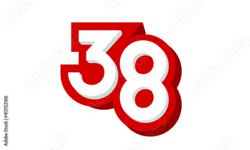 3D Number 38 Red Modern Cool Logo