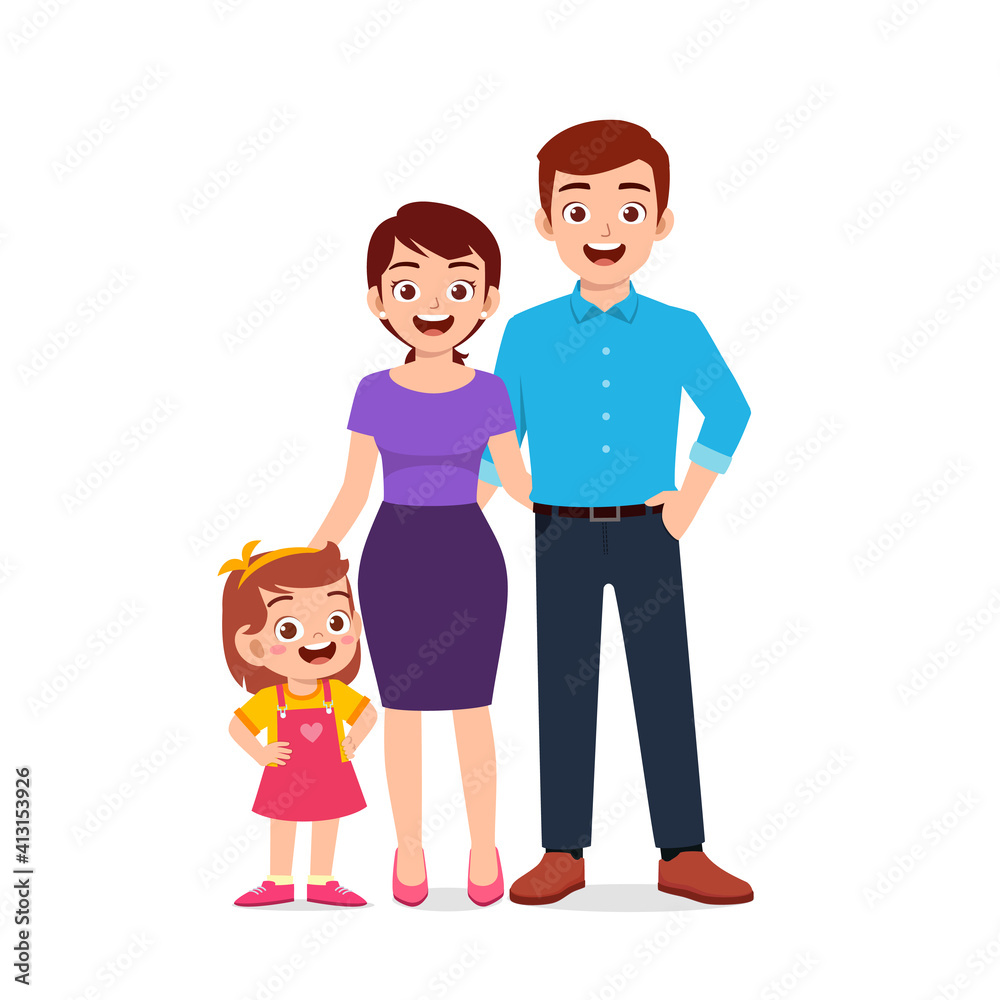 cute little girl with mom and dad together