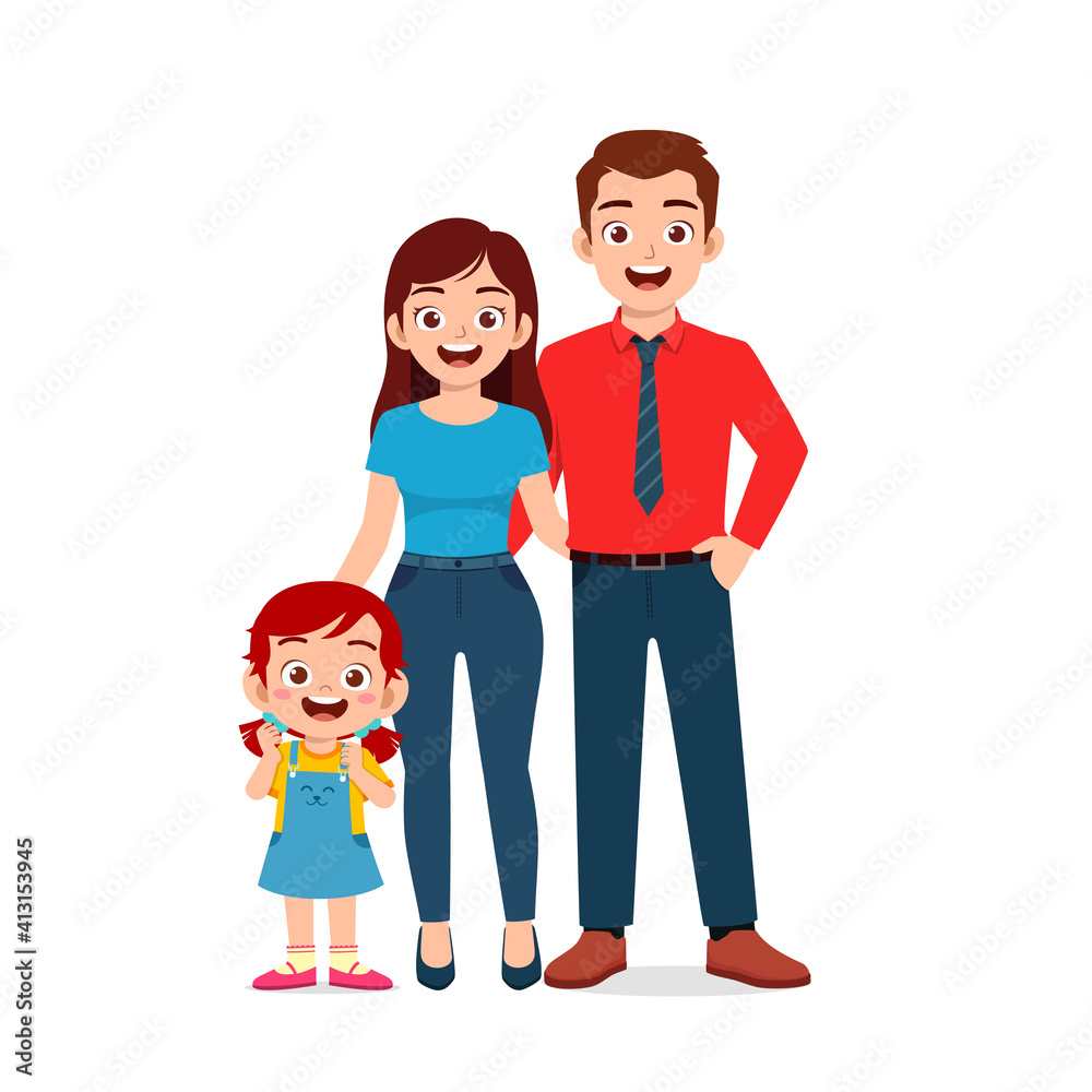 cute little girl with mom and dad together