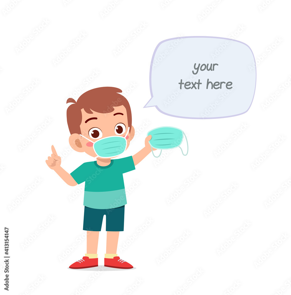 little boy wearing mask and warn about virus