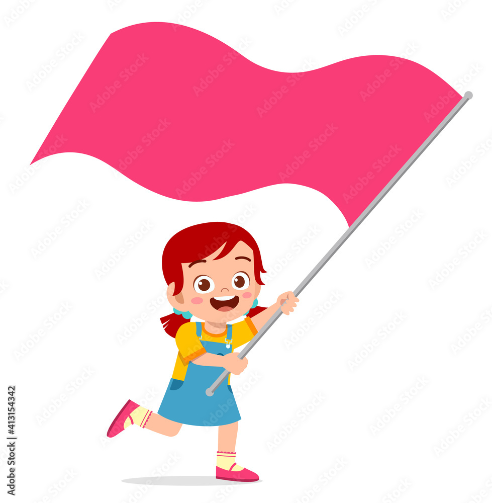 cute little girl run and holding flag cute little girl run and holding flag