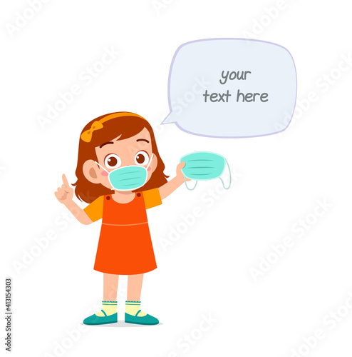 little girl wearing mask and warn about virus