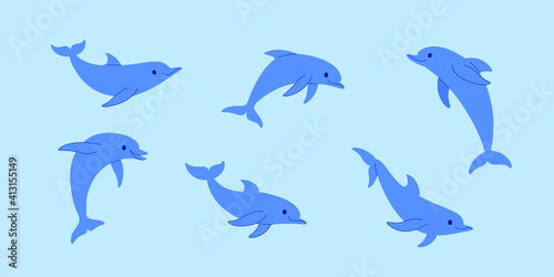 Cartoon dolphin sketch line icon. Flat vector illustration.