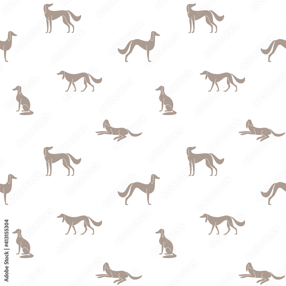 Fototapeta premium Simple seamless trendy pattern with silhouette of greyhound. Contour design vector print.