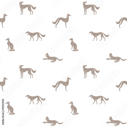 Simple seamless trendy pattern with silhouette of greyhound. Contour design vector print.