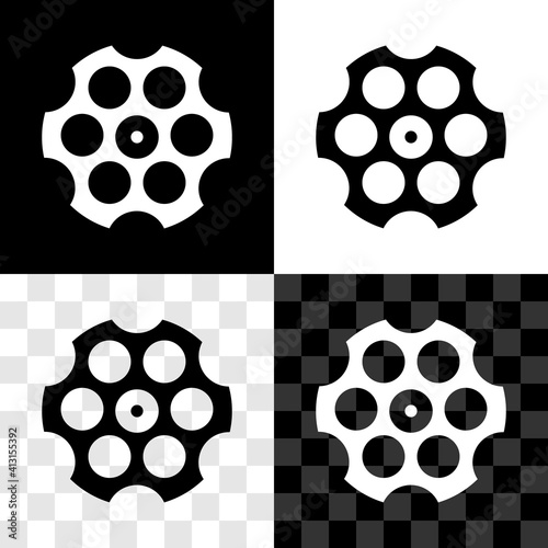 Set Revolver cylinder icon isolated on black and white, transparent background. Vector.