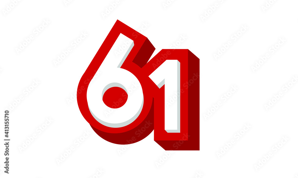 3D Number 61 Red Modern Cool Logo 3D Number 61 Red Modern Cool Logo