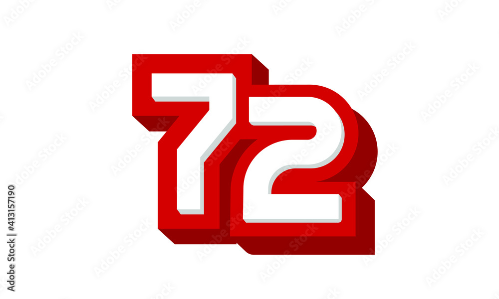 3D Number 72 Red Modern Cool Logo 3D Number 72 Red Modern Cool Logo