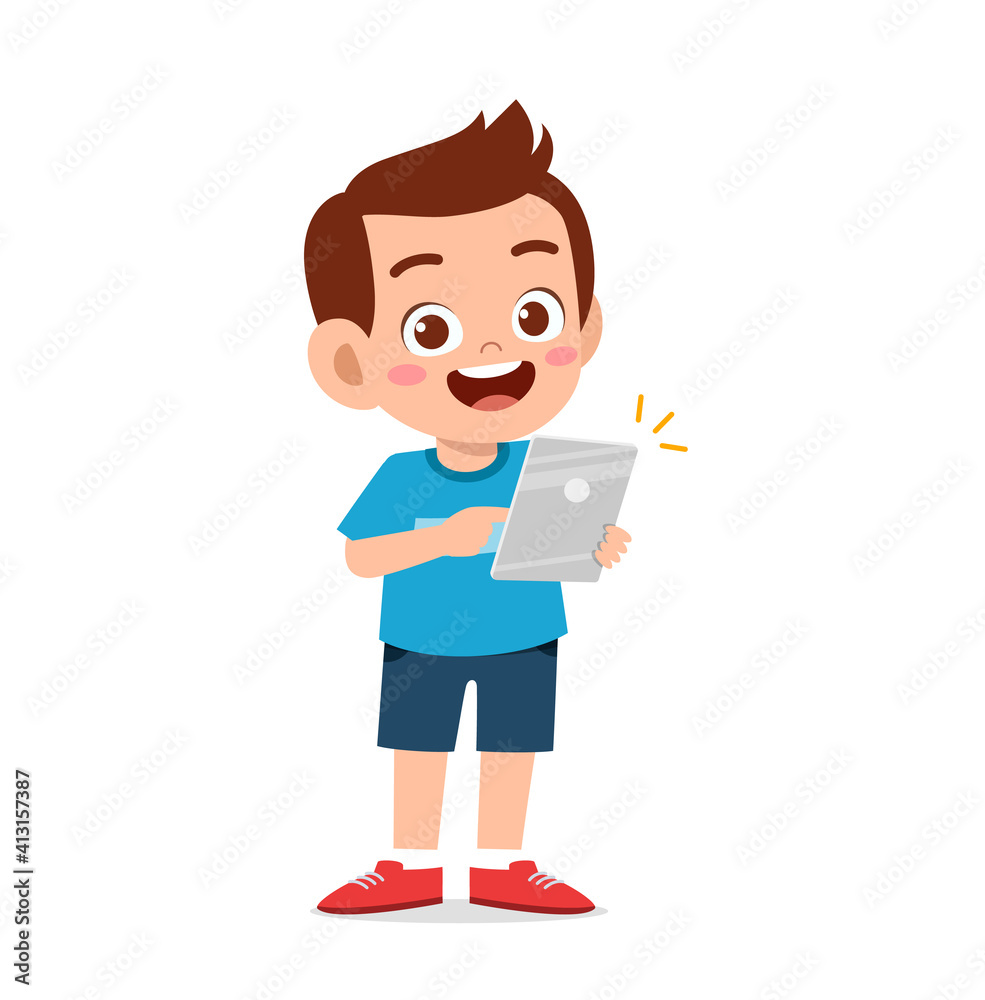cute little boy using smartphone and internet
