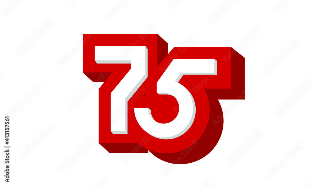 3D Number 75 Red Modern Cool Logo