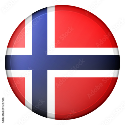 Glass light ball with flag of Norway. Round sphere, template icon. Norwegian national symbol. Glossy realistic ball, 3D abstract vector illustration highlighted on a white background. Big bubble.