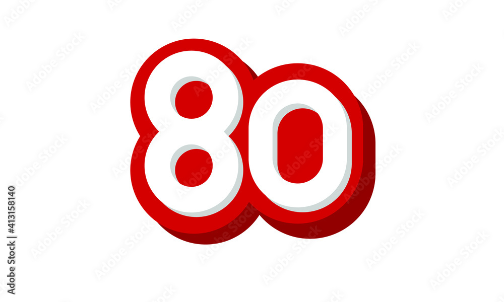 3D Number 80 Red Modern Cool Logo 3D Number 80 Red Modern Cool Logo