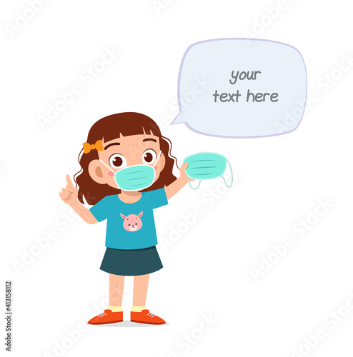 little girl wearing mask and warn about virus