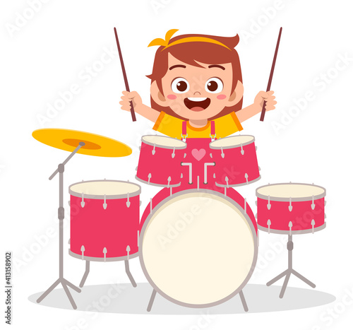 cute little girl play drum in concert
