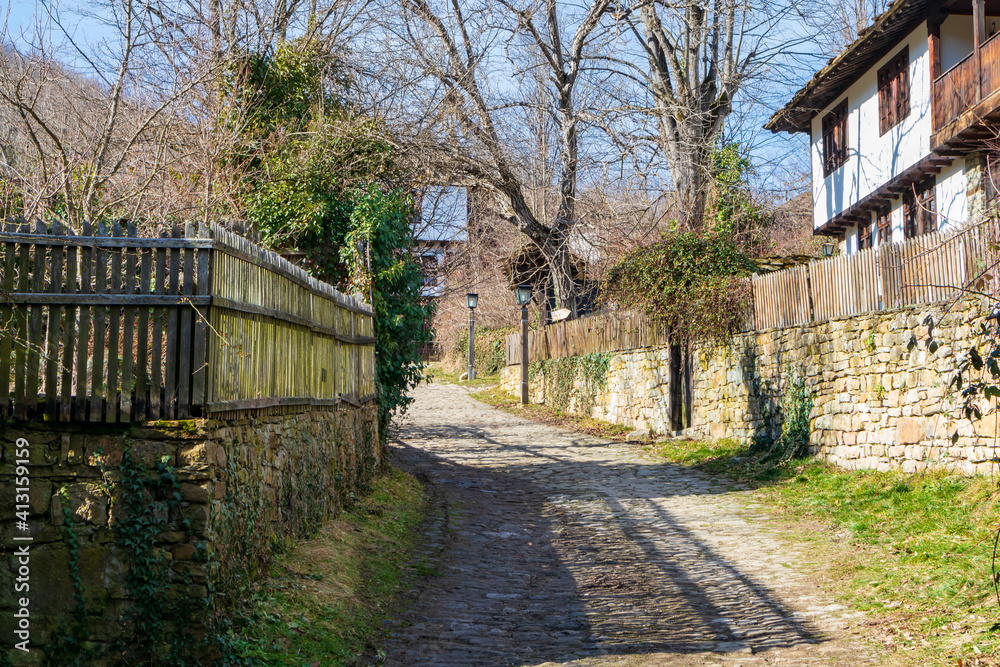 Photo of old stone street taken at bulgarian village.