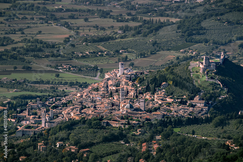 A view on the city of Assisi with a valley in the background