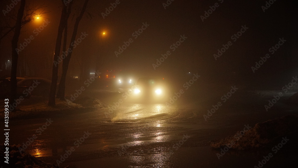 foggy night road