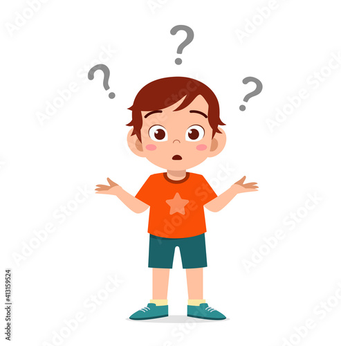 cute boy show confused expression with question mark