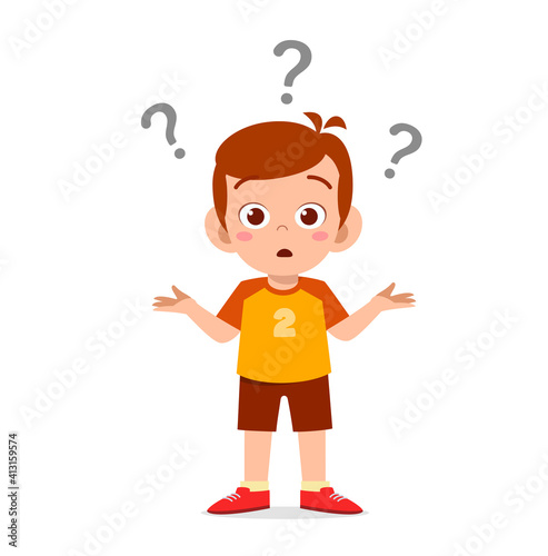 cute boy show confused expression with question mark