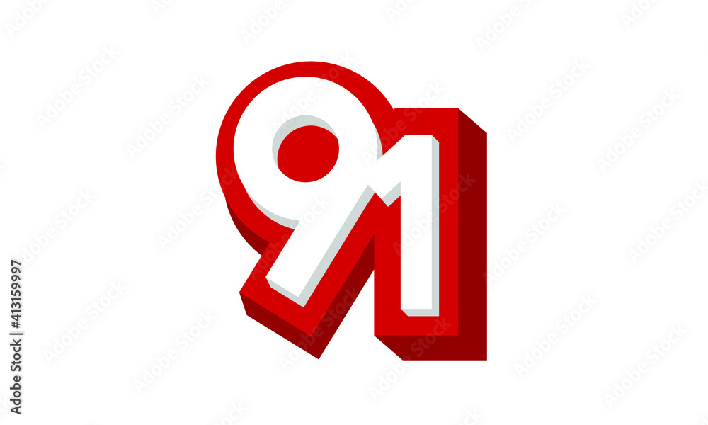 3D Number 91 Red Modern Cool Logo