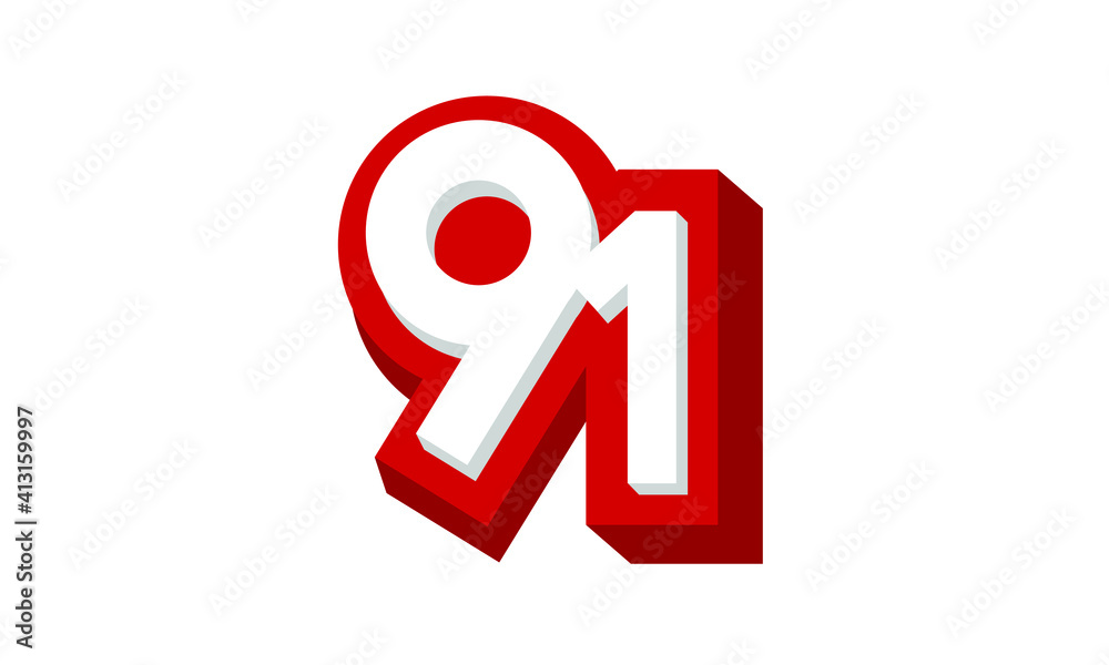 3D Number 91 Red Modern Cool Logo 3D Number 91 Red Modern Cool Logo
