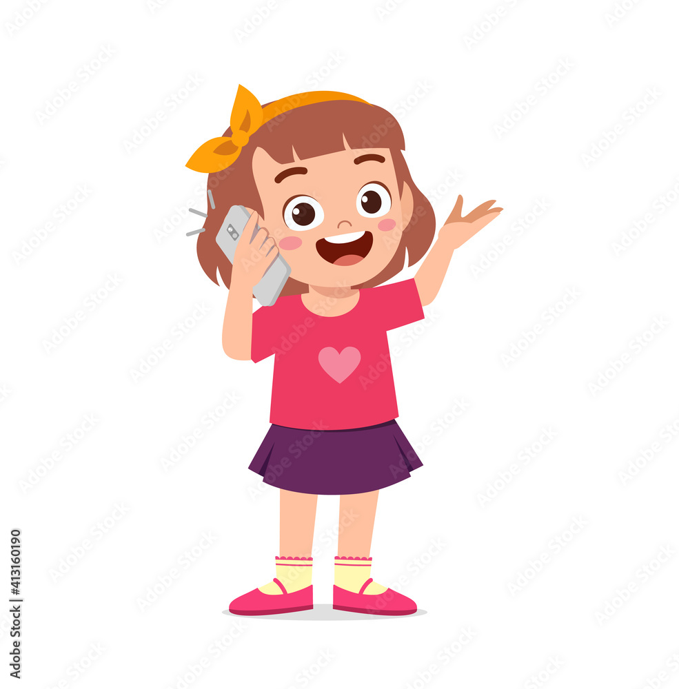 cute little girl talk using mobile phone cute little girl talk using mobile phone