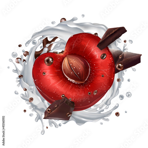 Cherry with chocolate pieces and a milk splash. photo