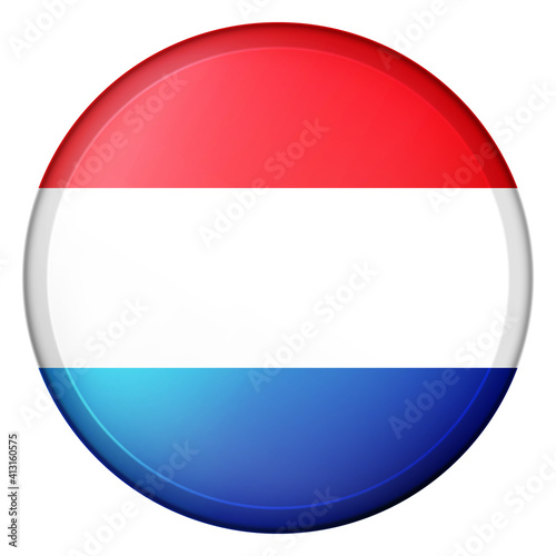 Glass ball with flag of Luxembourg. Round sphere, template icon. Luxembourgish national symbol. Glossy realistic ball, 3D abstract vector illustration highlighted on a white background. Big bubble.