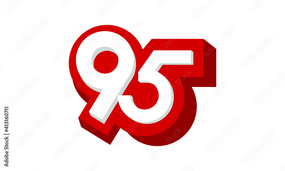 3D Number 95 Red Modern Cool Logo
