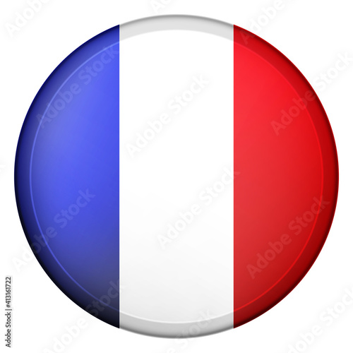 Glass light ball with flag of France. Round sphere, template icon. French national symbol. Glossy realistic ball, 3D abstract vector illustration highlighted on a white background. Big bubble.